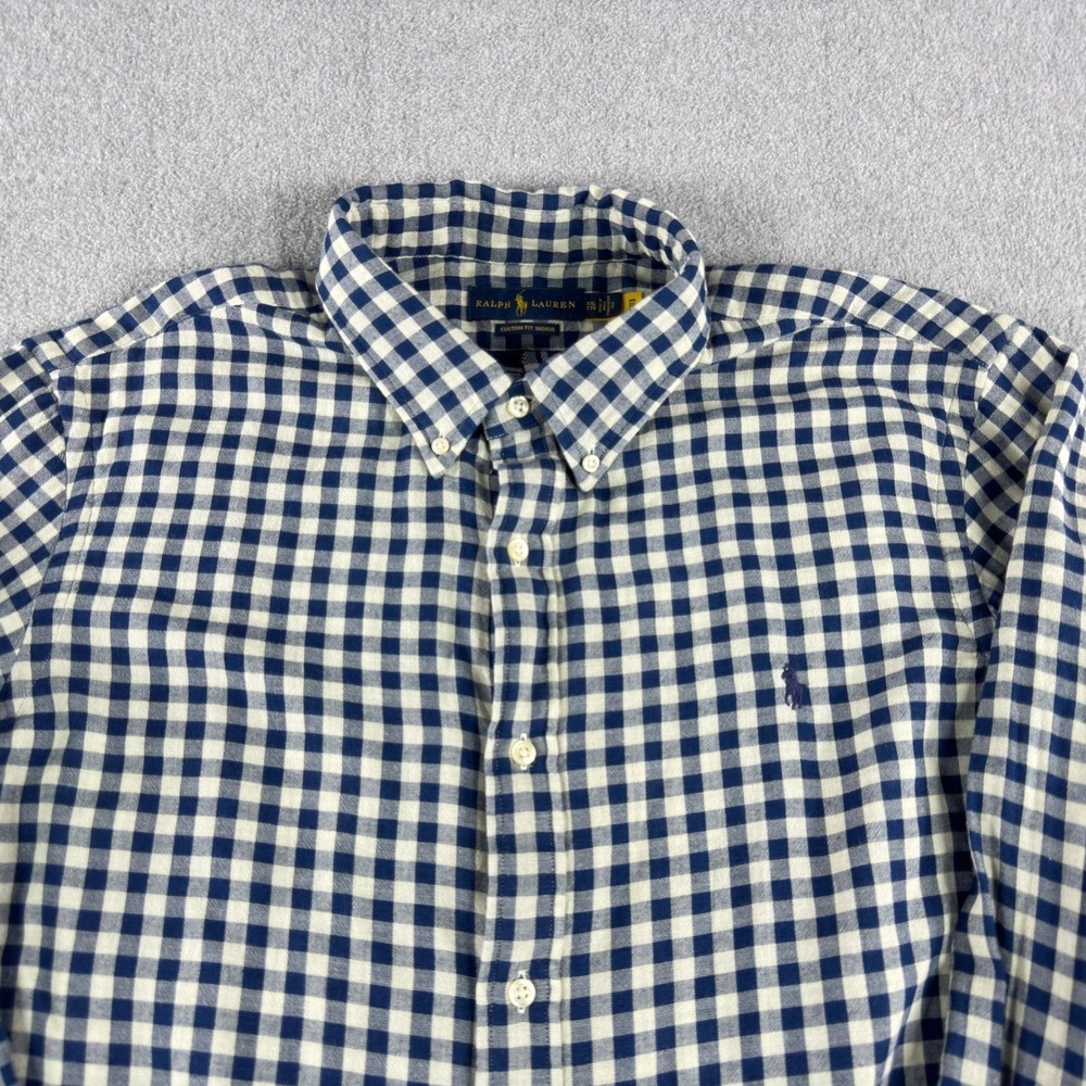 Ralph Lauren Shirt Mens XXL Blue Check Custom Fit Button Down Long Sleeve